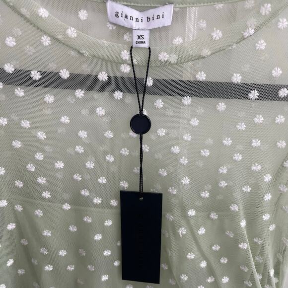 NWT Gianni Bini Long Sleeve Mesh Floral Embroidered Ruched Midi Dress Green XS - Picture 4 of 7